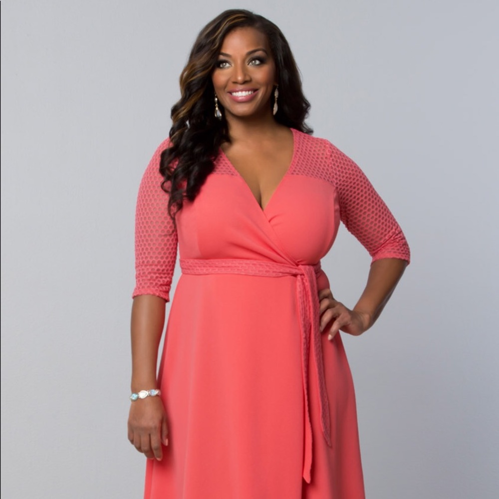 Kiyonna Honeycomb Coral Wrap Dress